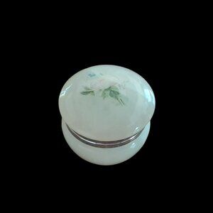 Vintage Alabaster Round Hinged Trinket Jewelry Pill Box. Italy